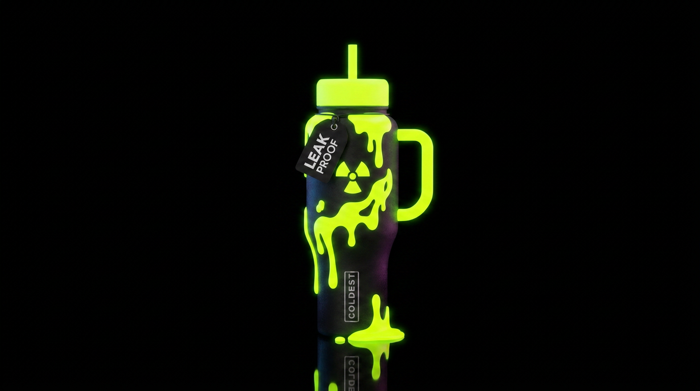 Radioactive ☢️ waste leaking out, glows in the dar... water bottle design