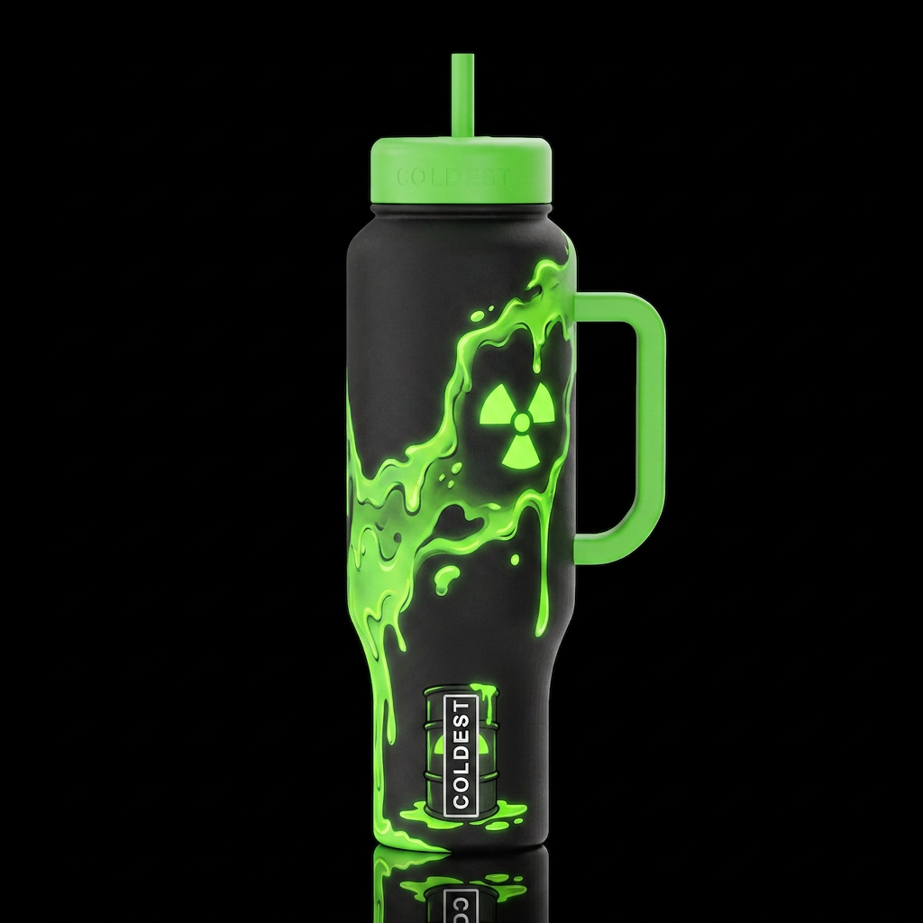Neon green Radioactive ☢️ waste leaking out water bottle design