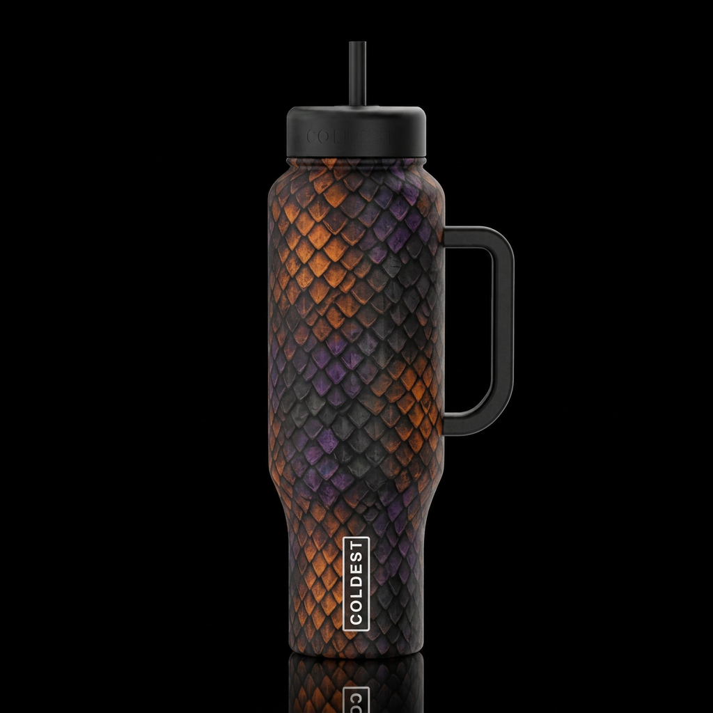Dark shade of orange and a dark shade of purple wi... water bottle design