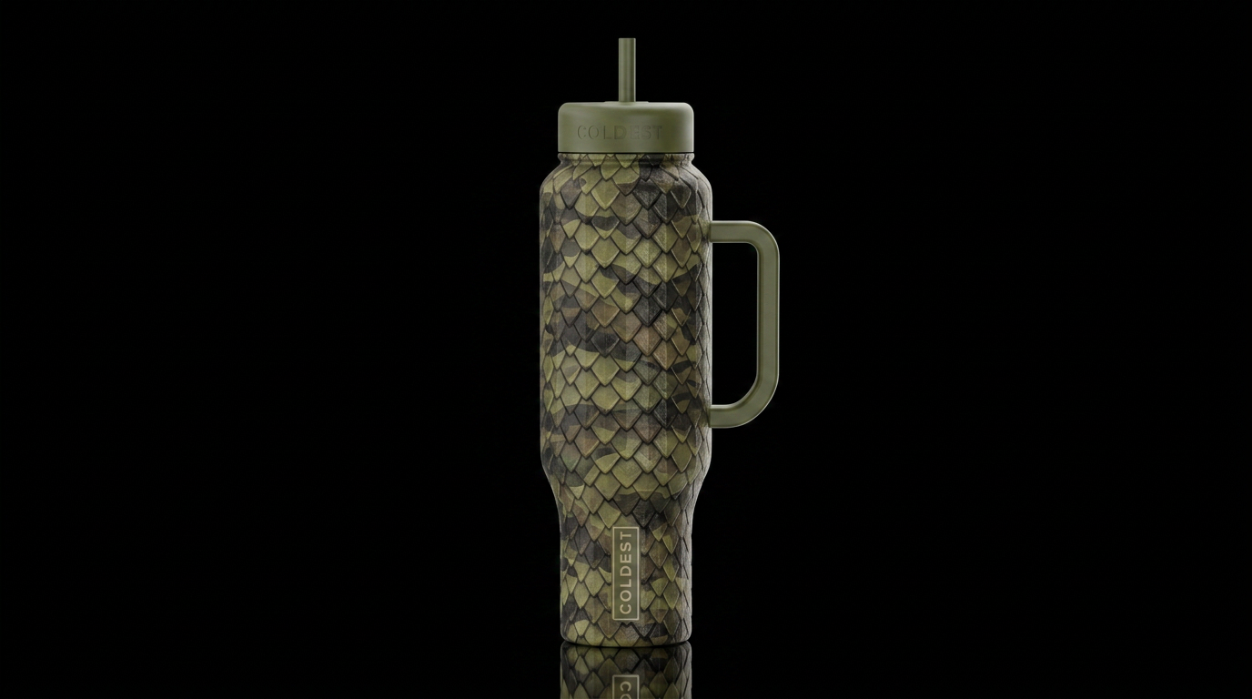 Olive green shade and a brown shade with a shade o... water bottle design