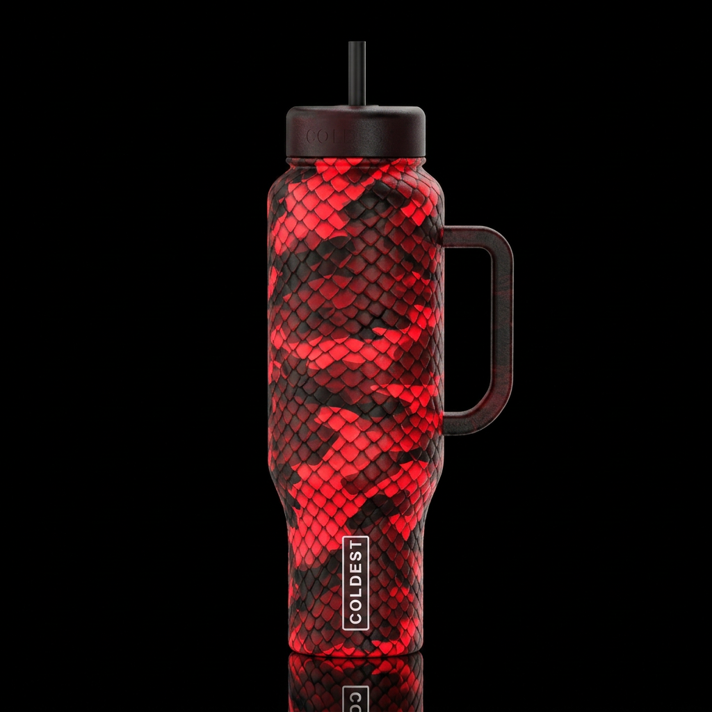 Bright neon red shade and a shade of red with a sh... water bottle design