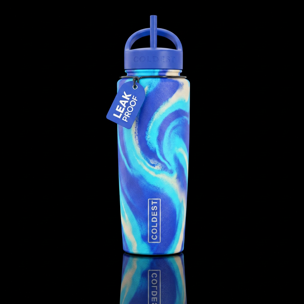 Push Pop Sherbet ice cream, blue raspberry water bottle design