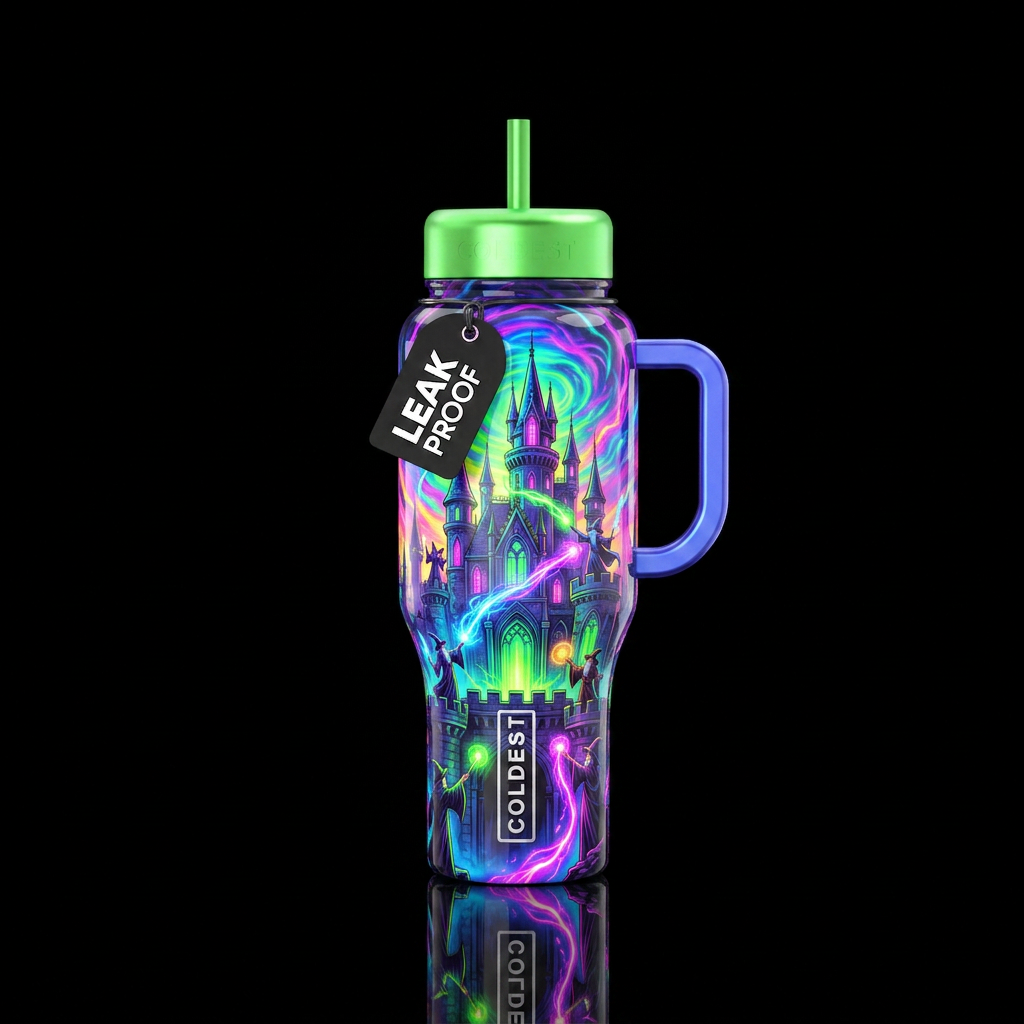 Wizards castle, high gloss finish, very vibrant an... water bottle design