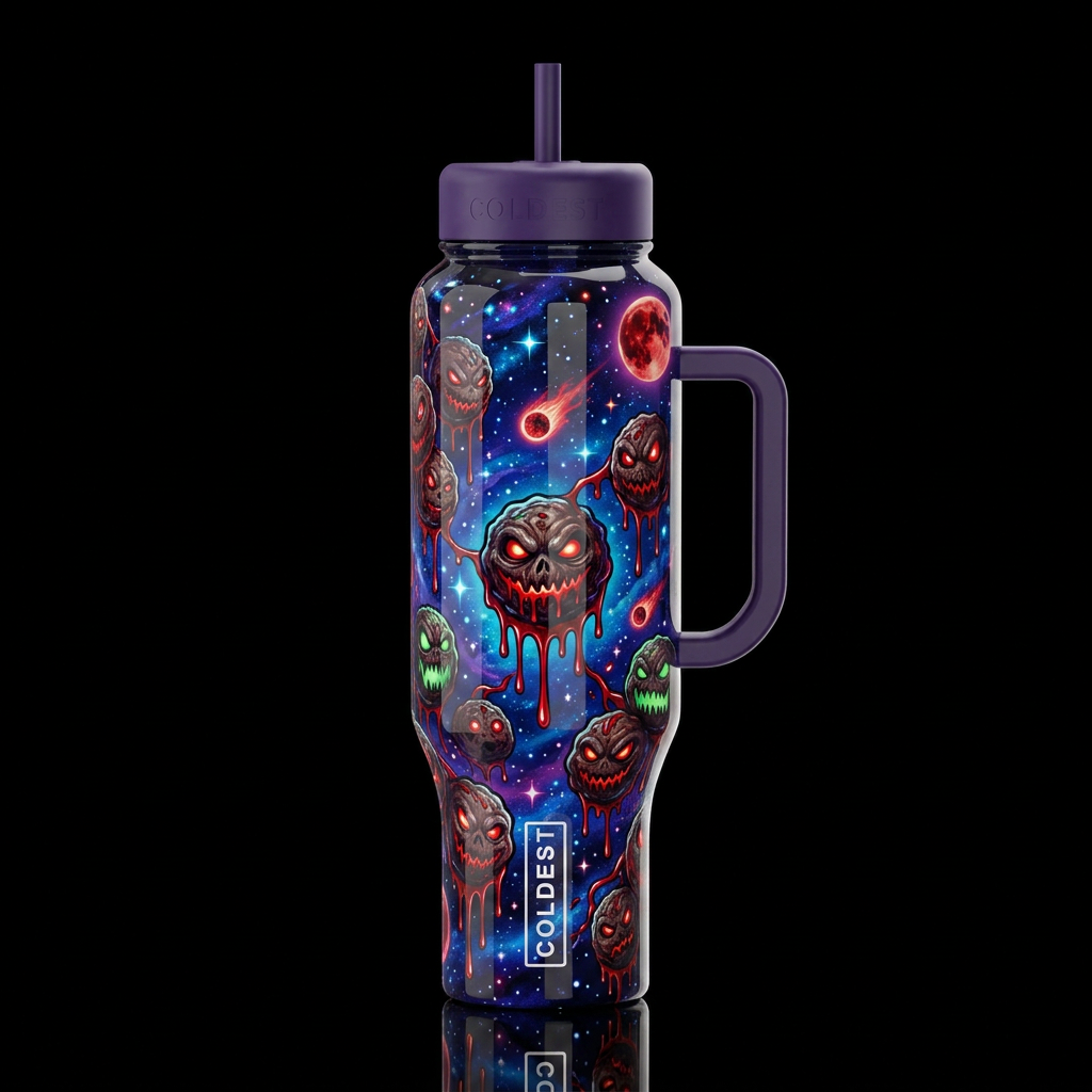 Scary haunted Meatballs covered in blood, starry n... water bottle design