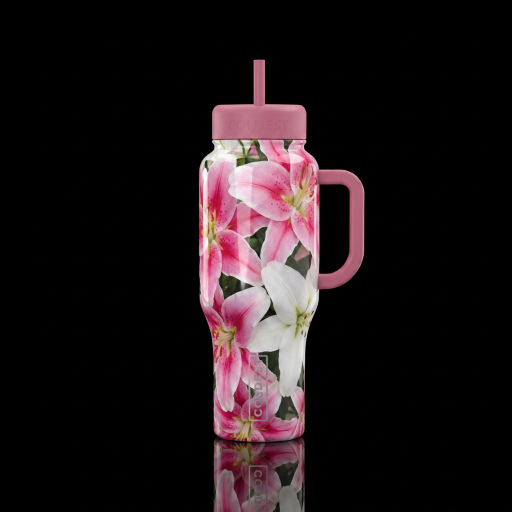 Wedding day, pink Lillie’s and white Lillie’s, hig... water bottle design