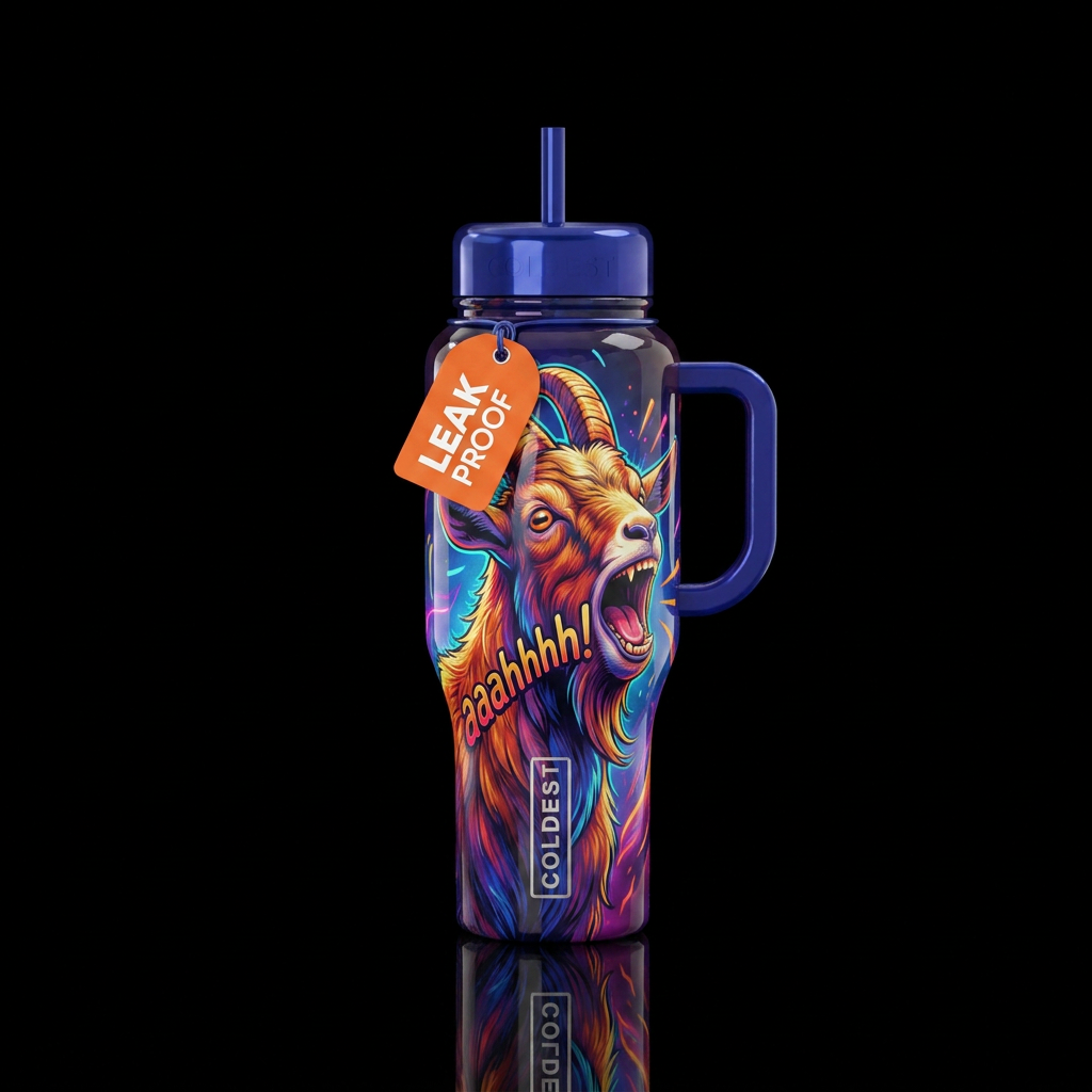 Big Billy goat screaming aaahhhh! High gloss finis... water bottle design