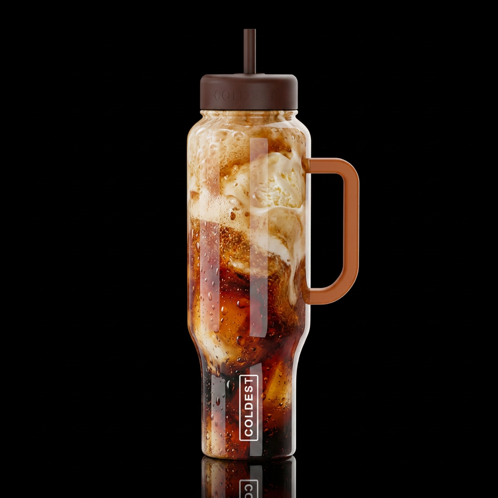 Root beer float within the whole bottle, high glos... water bottle design