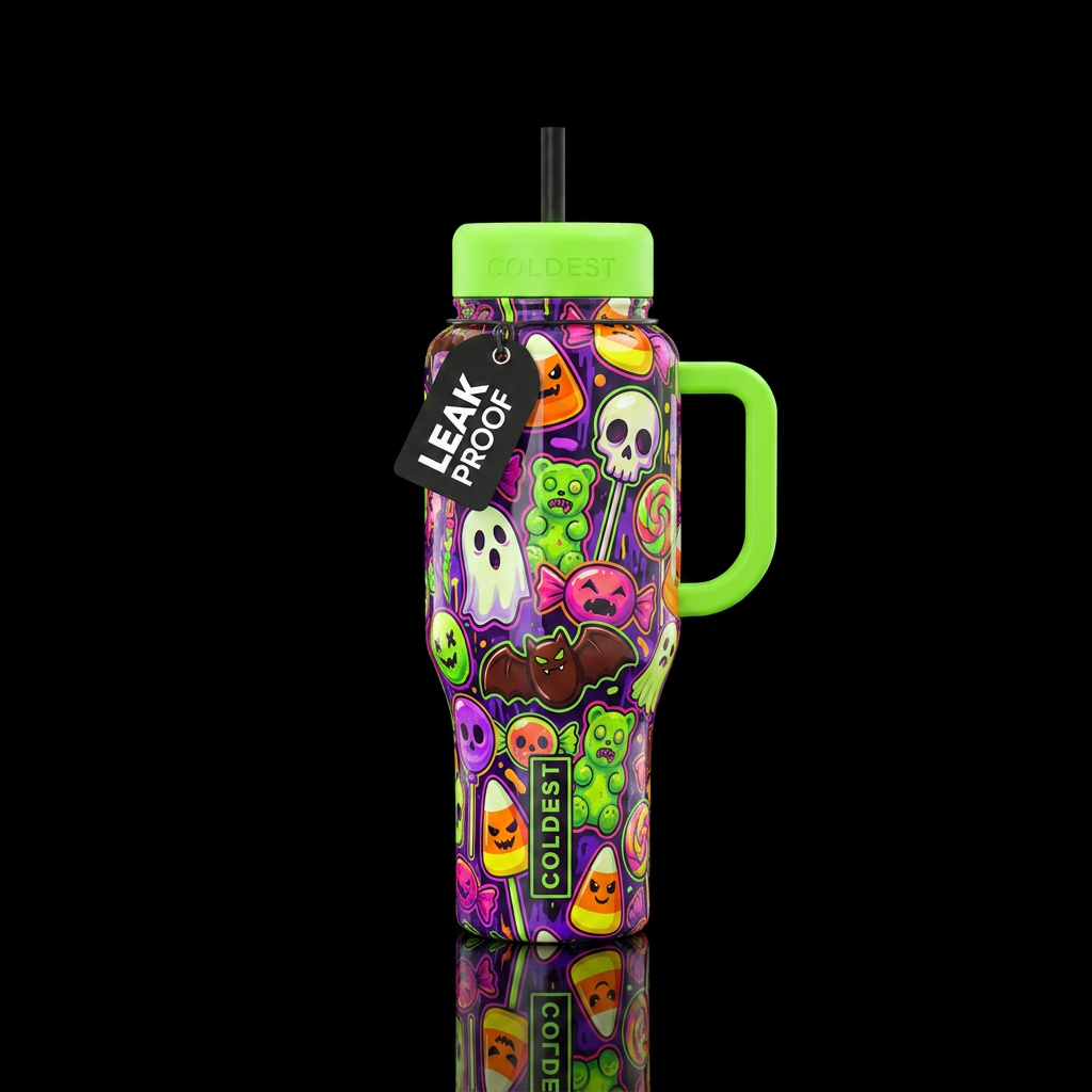 Haunted scary Halloween candy, high gloss finish, ... water bottle design