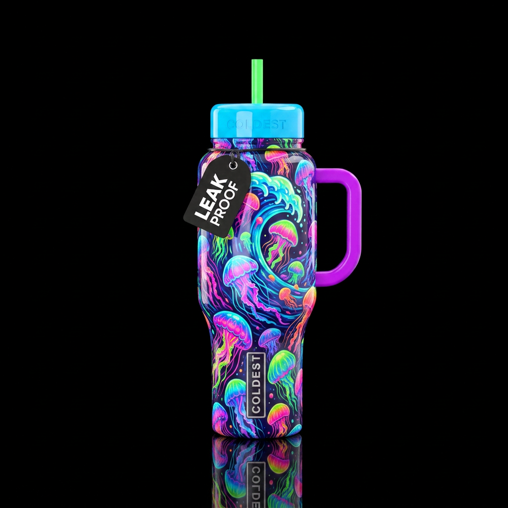 Tsunami of jellyfish, 🪼 multicolored, high gloss ... water bottle design