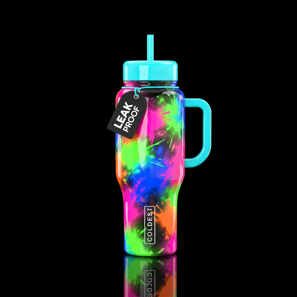 Multicolored foggy paint splat, neon colors, high ... water bottle design