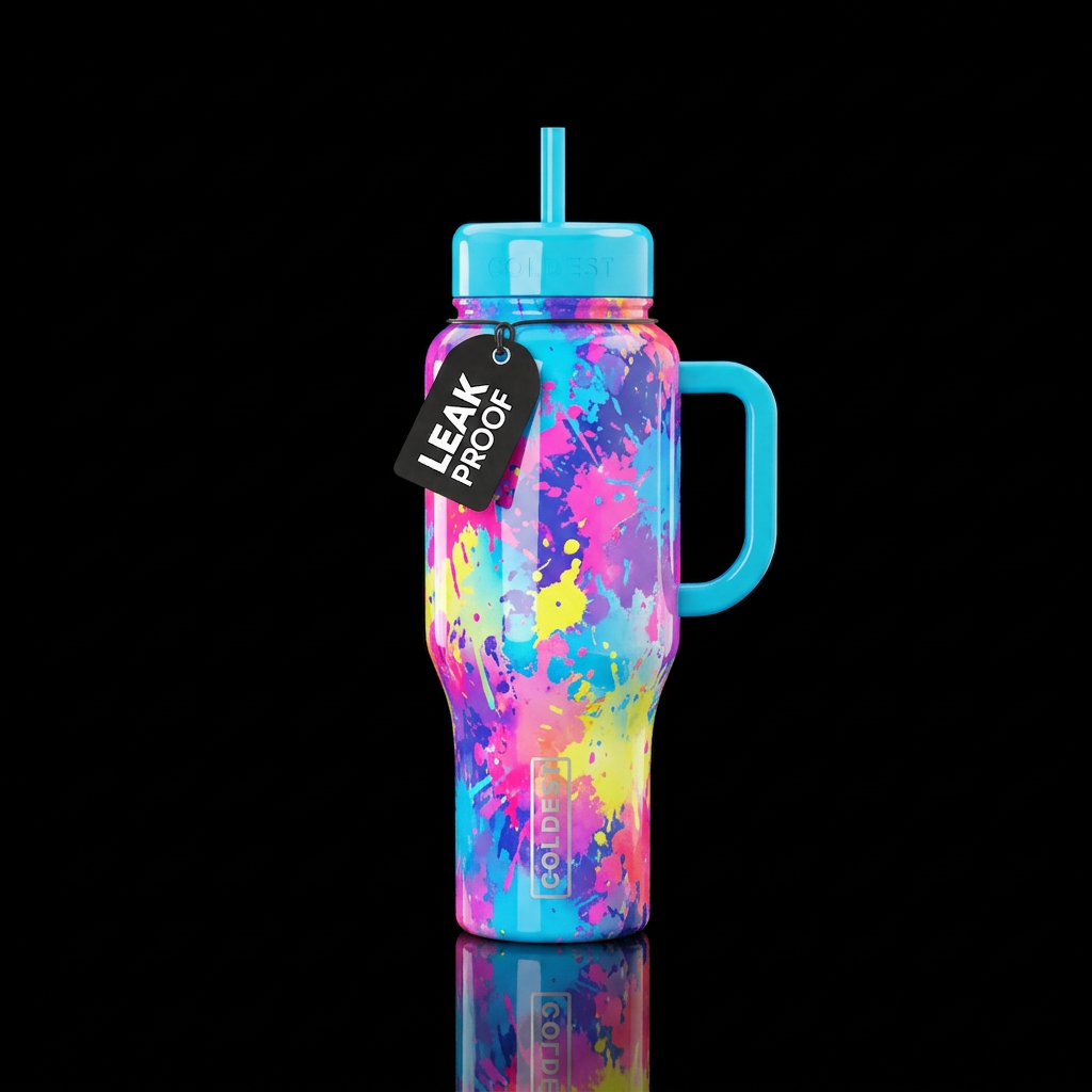 Faded paint splat multicolor, high gloss finish, v... water bottle design