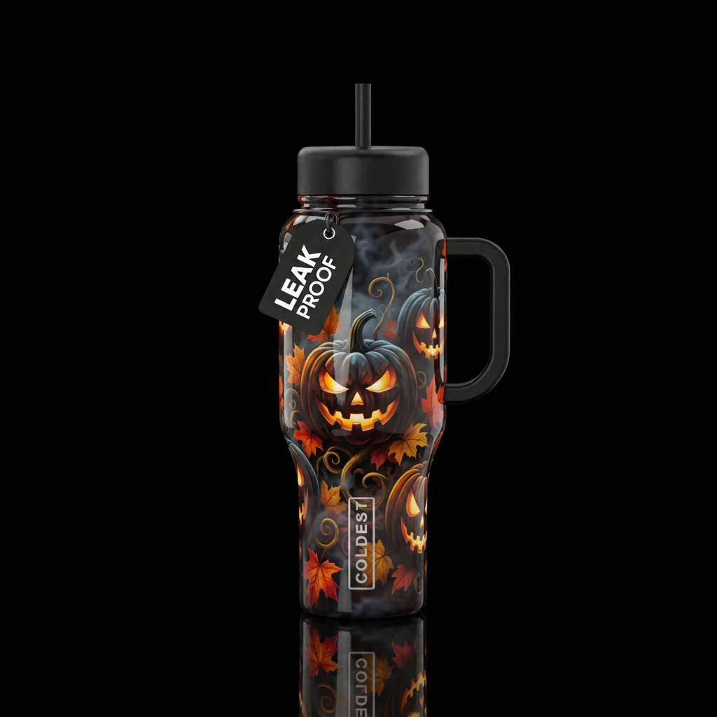 Scary dark mystic Halloween haunted pumpkin heads ... water bottle design