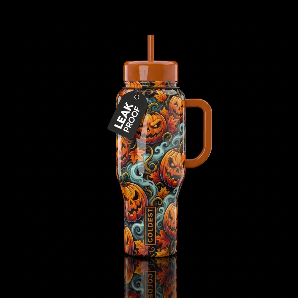 Scary dark mystic Halloween haunted pumpkin heads ... water bottle design