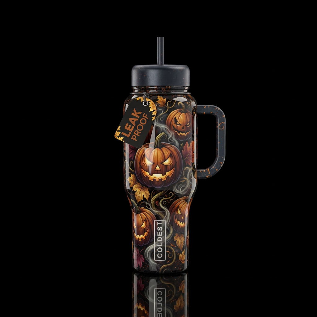 Scary dark mystic Halloween haunted pumpkin heads ... water bottle design