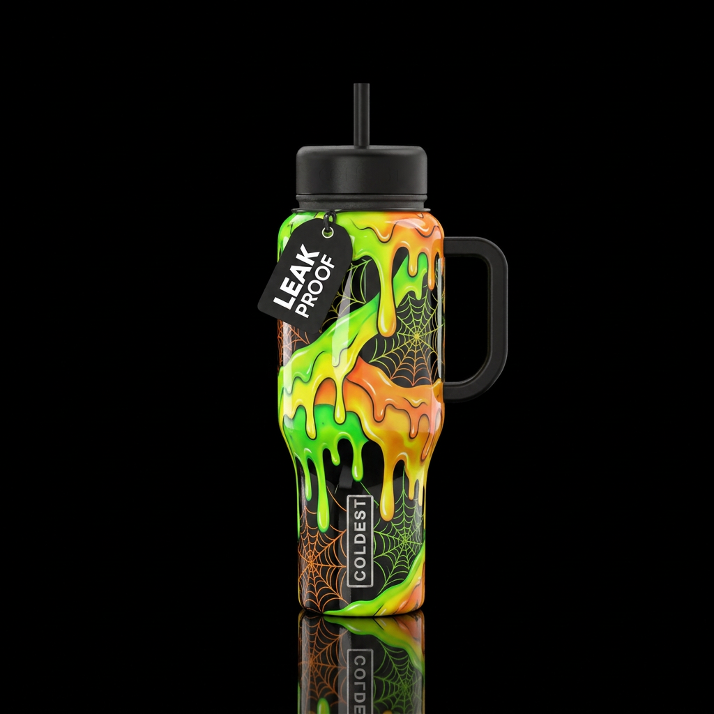 Lack colored bottle, with  neon green and yellow a... water bottle design