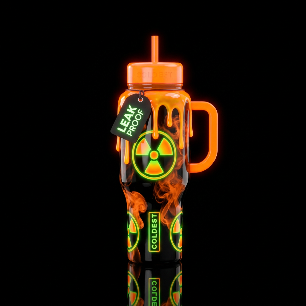 Radioactive ☢️, orange slime dripping down, orange... water bottle design