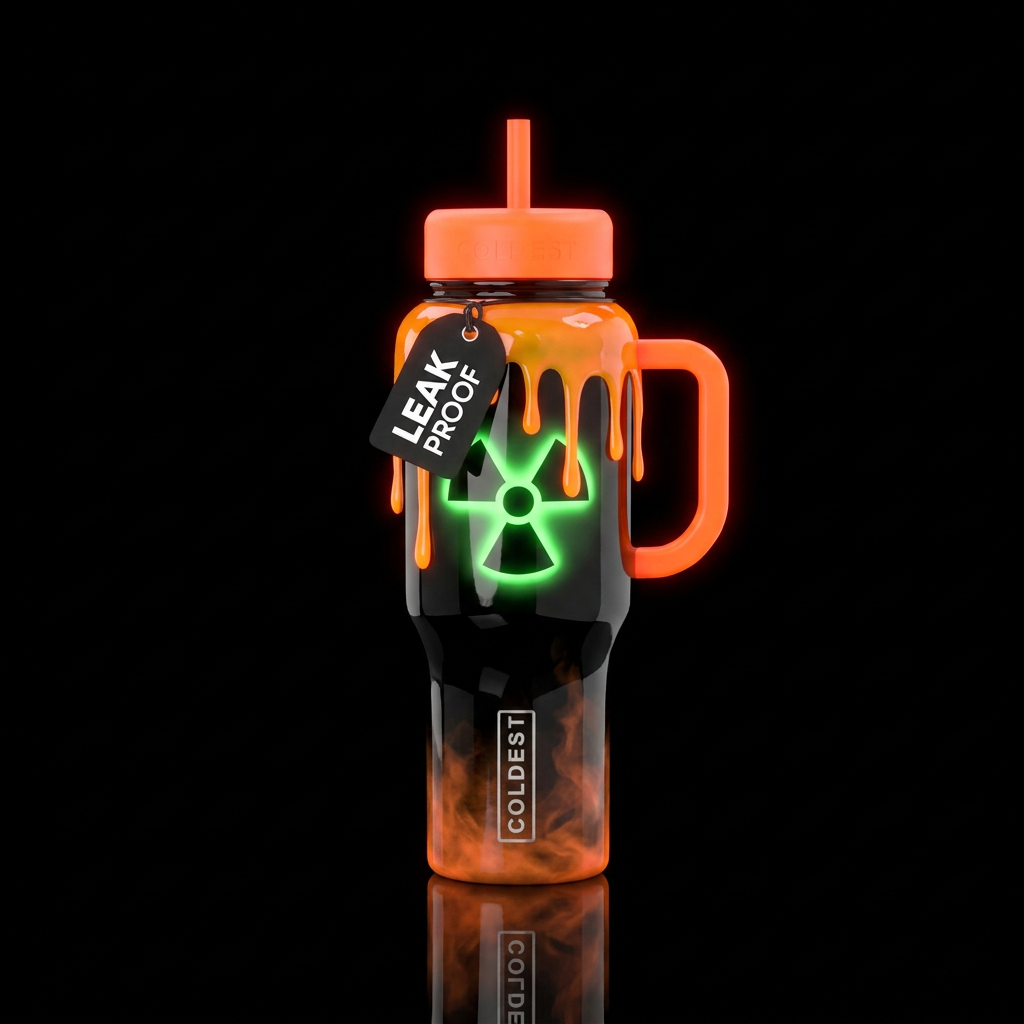 Radioactive ☢️, orange slime dripping down, orange... water bottle design