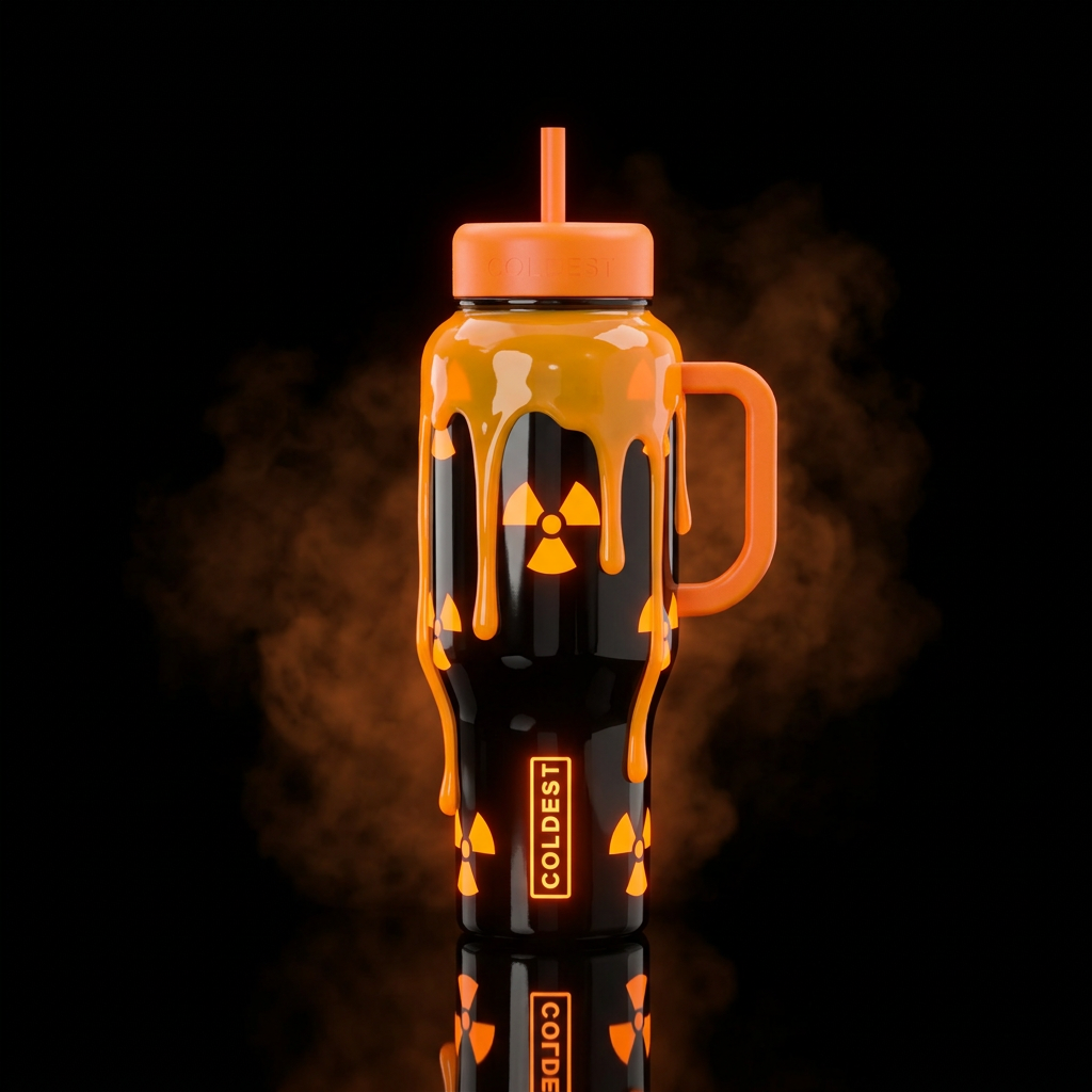 Radioactive ☢️, orange slime dripping down, orange... water bottle design