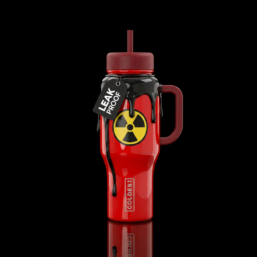 Red bottle, with black slime dripping down, one bl... water bottle design