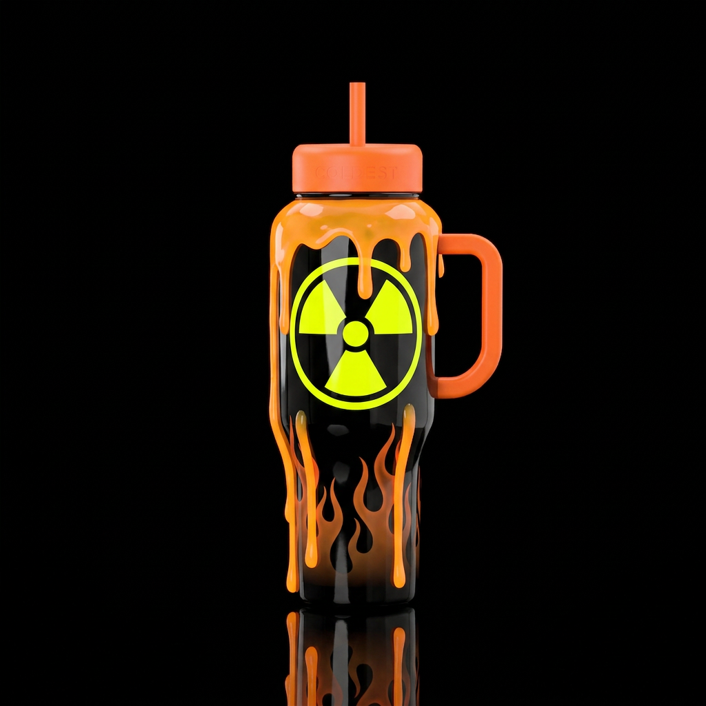 Black bottle, with one neon yellow radioactive ☢️ ... water bottle design