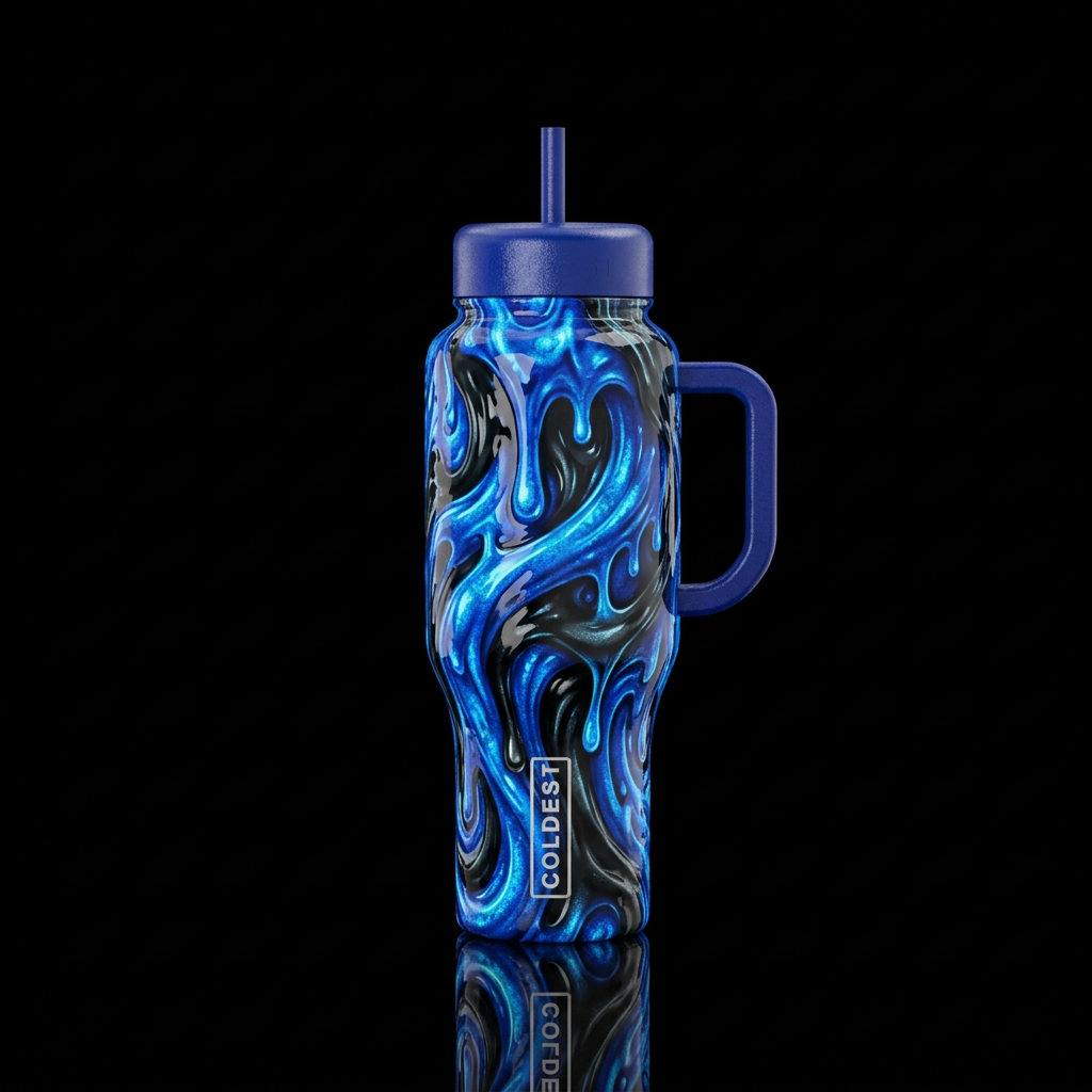 Blue slime and black slime, high gloss finish, ver... water bottle design