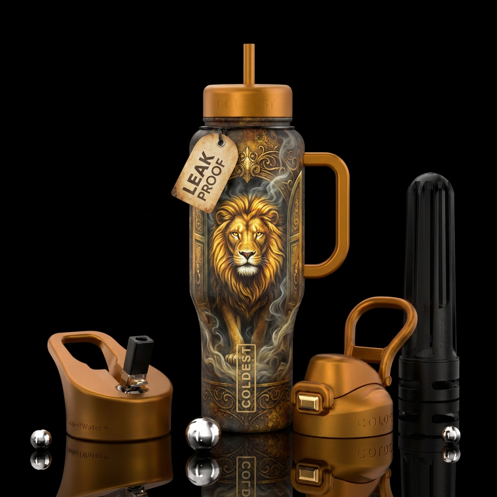 The Lions Gate water bottle design