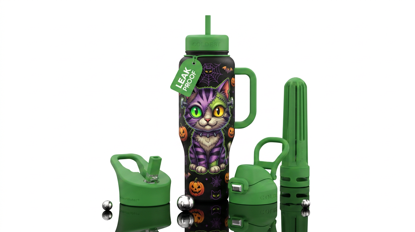 Frankenkitty water bottle design