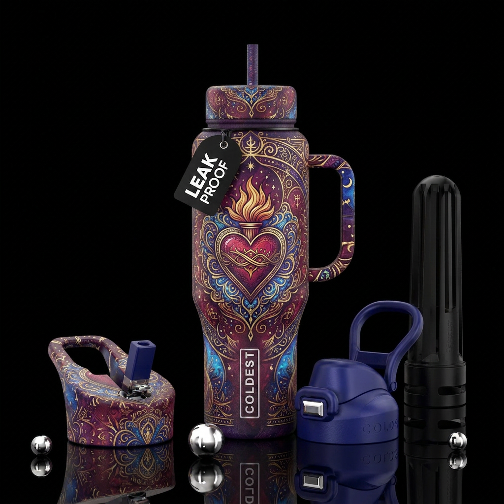 Sacred Flame Heart water bottle design