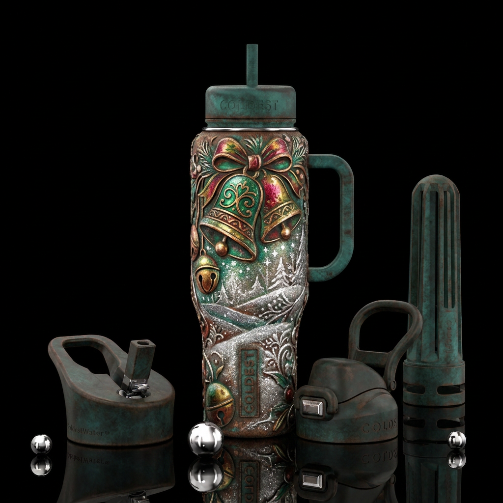 No words, stunning, magical, Christmas colors, spe... water bottle design