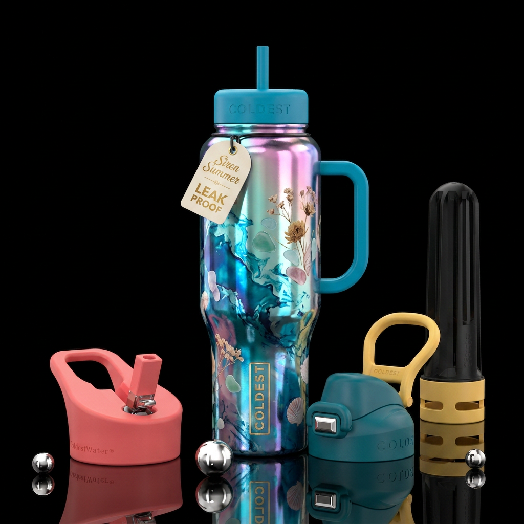 Siren Summer, cottage core, iridescent, costal, tr... water bottle design