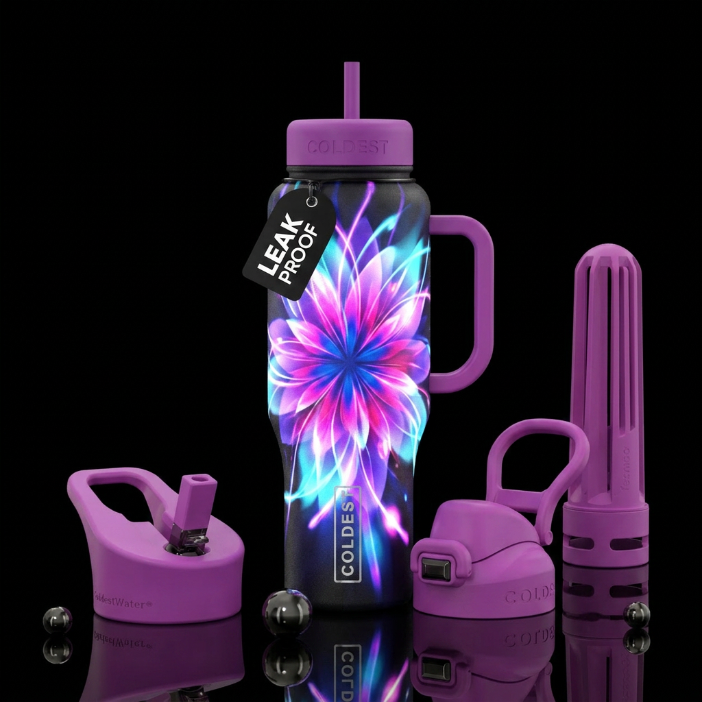 Bottle that projects floral multicolored lights fr... water bottle design