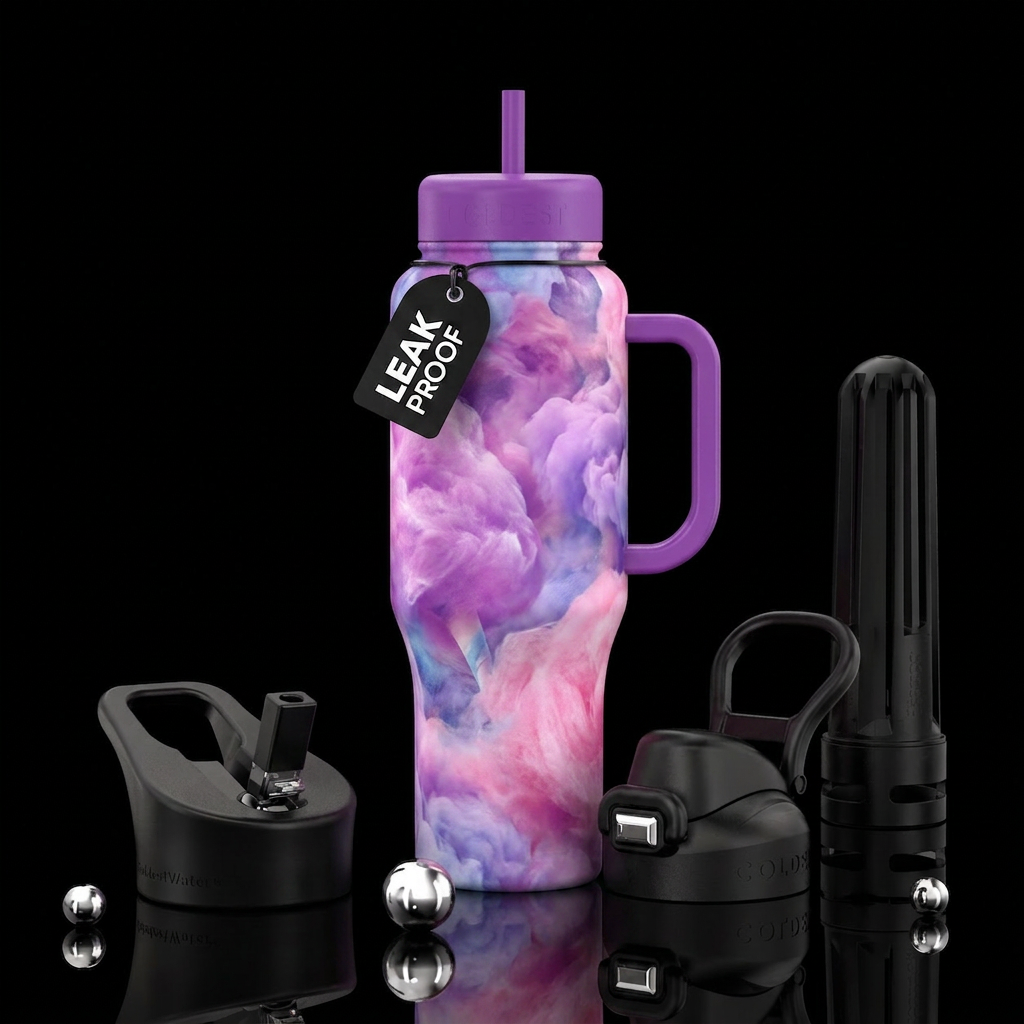 No words, Alani Nu Purple cotton candy, abstract water bottle design