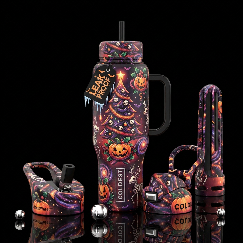 Tinsel and terror, christween, funny, abstract water bottle design