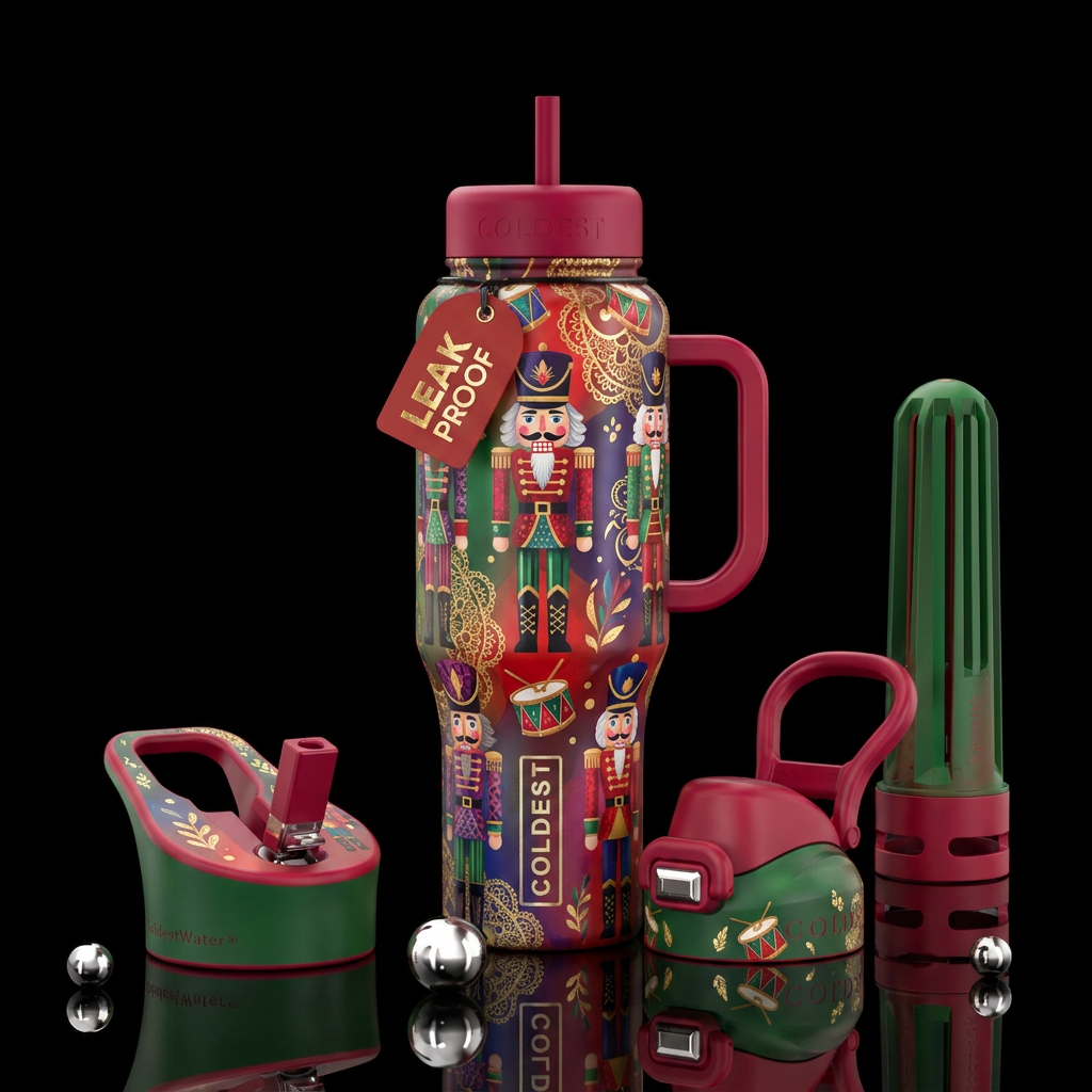 Nutcracker parade, whimsey, holiday, abstract, mix... water bottle design