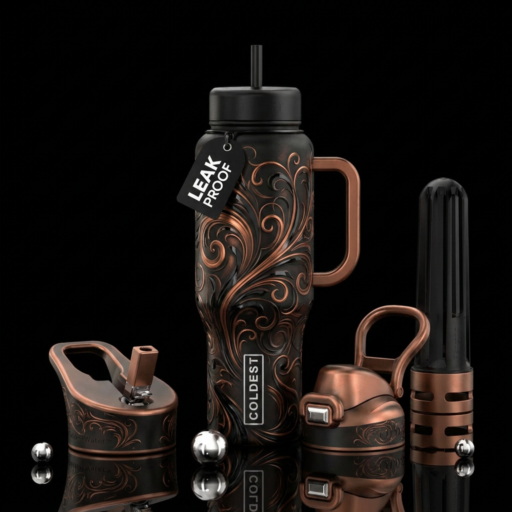Phantom Immortal, dark, gothic, glossy, black, cop... water bottle design