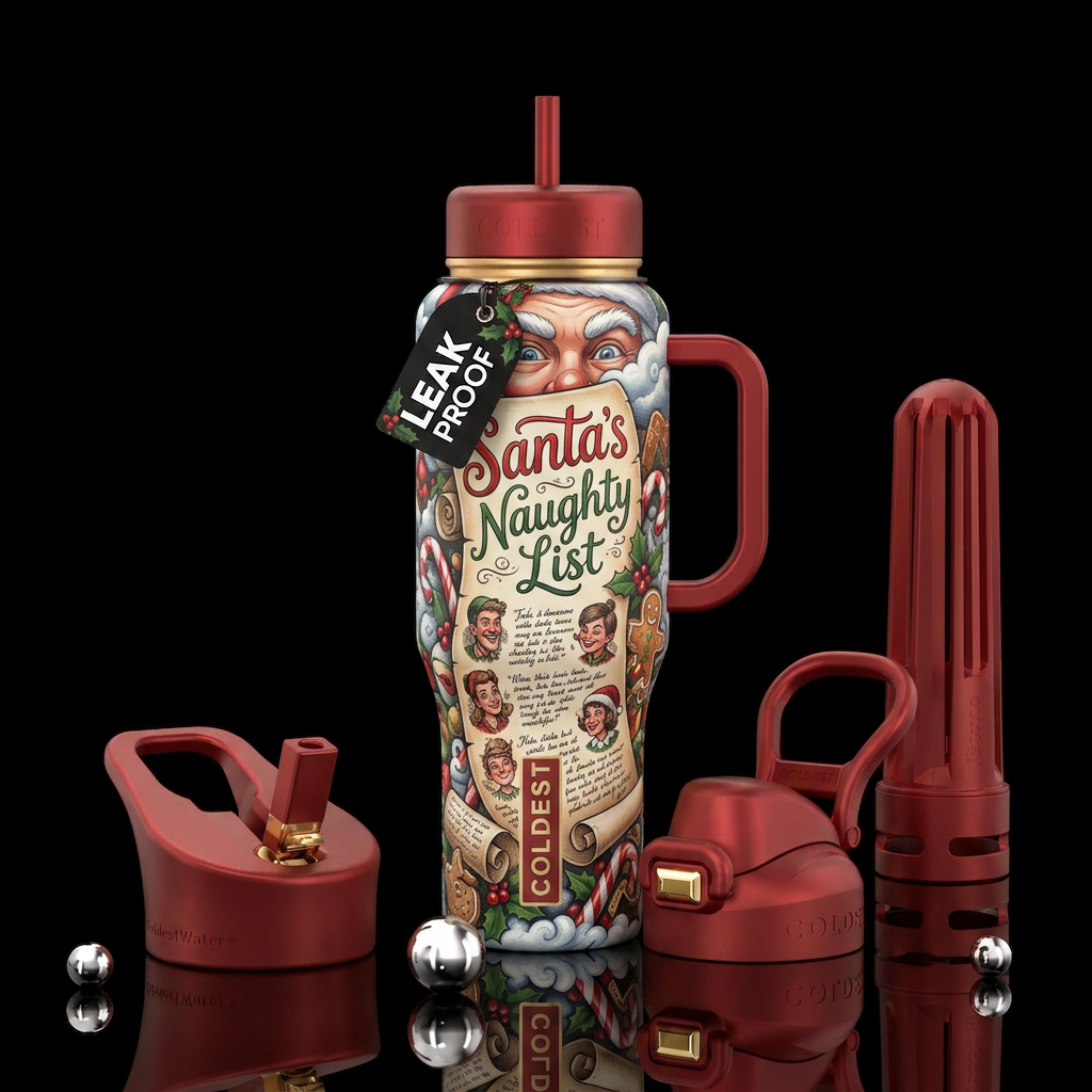 Santa’s Naughty List, Christmas, be good, watchful... water bottle design