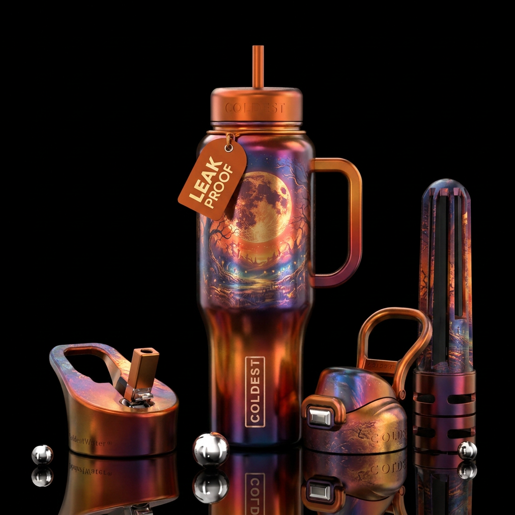 harvest moon, chromatic, sunset, shiny, magical, v... water bottle design