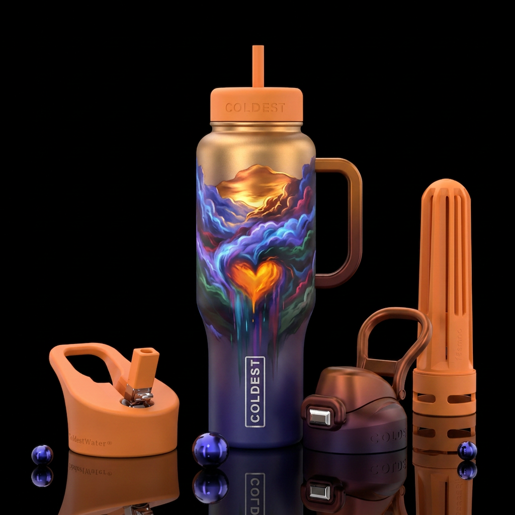 Storm over Taos, rain pouring from heart of storm,... water bottle design