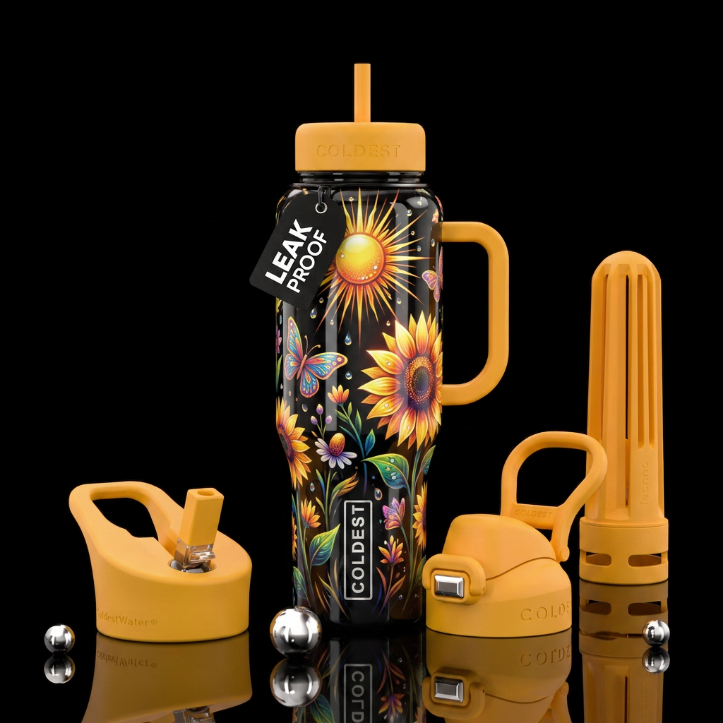 Radiant Blooms, butterflies and sunshine, sun kiss... water bottle design