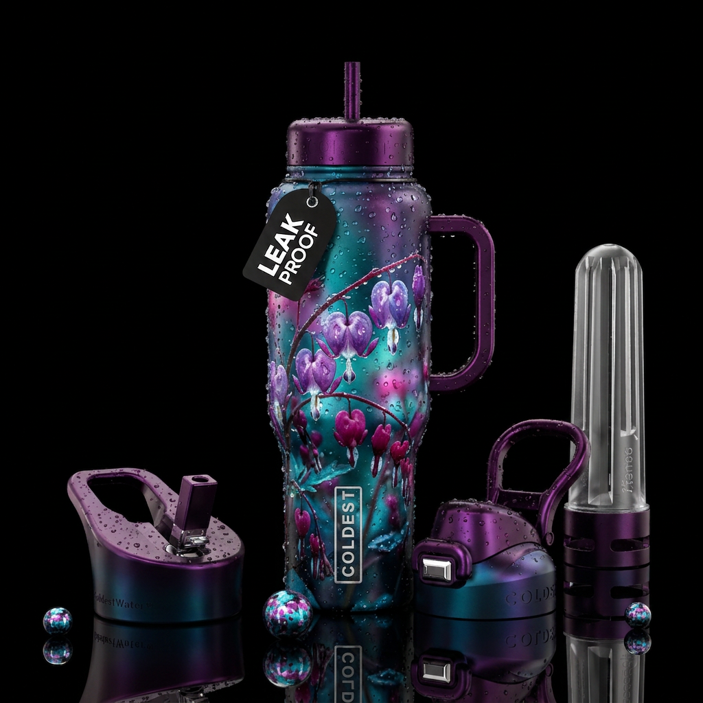 Bleeding Hearts after the Rain, rain droplets, per... water bottle design