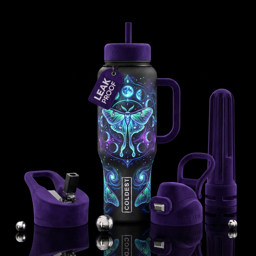Moon moth glow, gothic, abstract, definition water bottle design