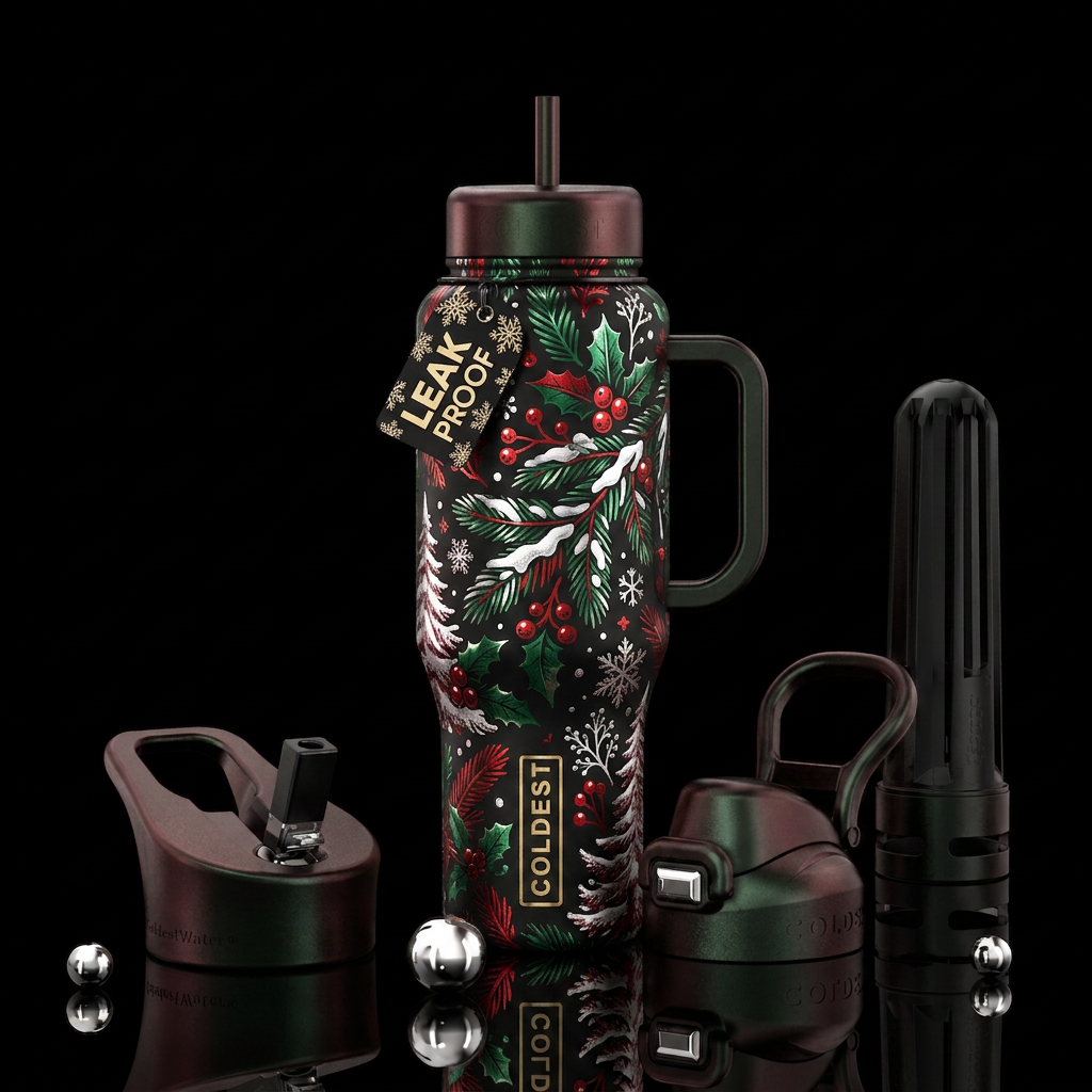 Elegance, Outdoors, berries, Christmas in foil, tr... water bottle design
