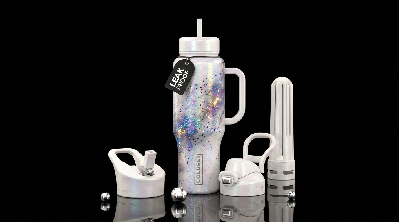 Pearl White Cosmos water bottle design