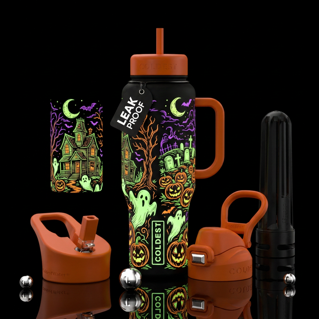 Create an epic Halloween cup, use glow in the dark... water bottle design