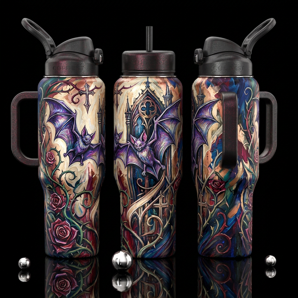 Gothic Bats water bottle design
