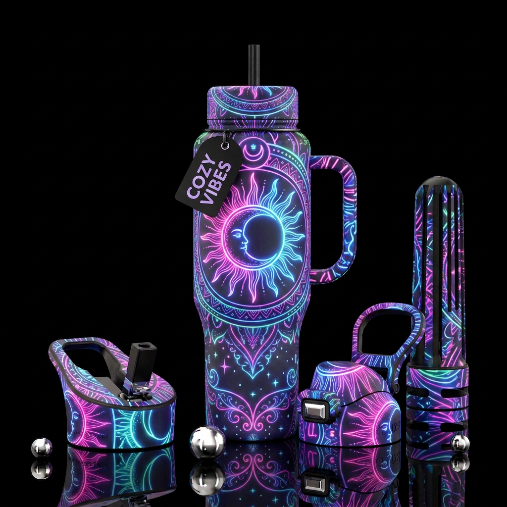 Boho Sun and Moon water bottle design