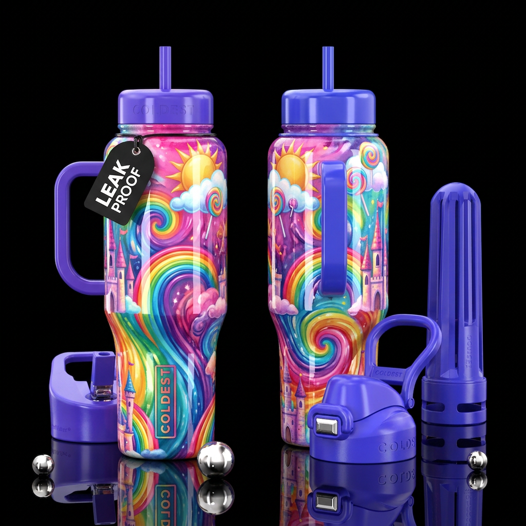 Sunshine, lollipops, and rainbows water bottle design