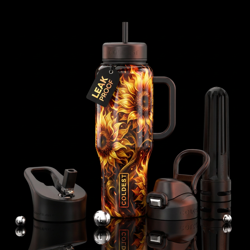 Sunflowers in flames water bottle design