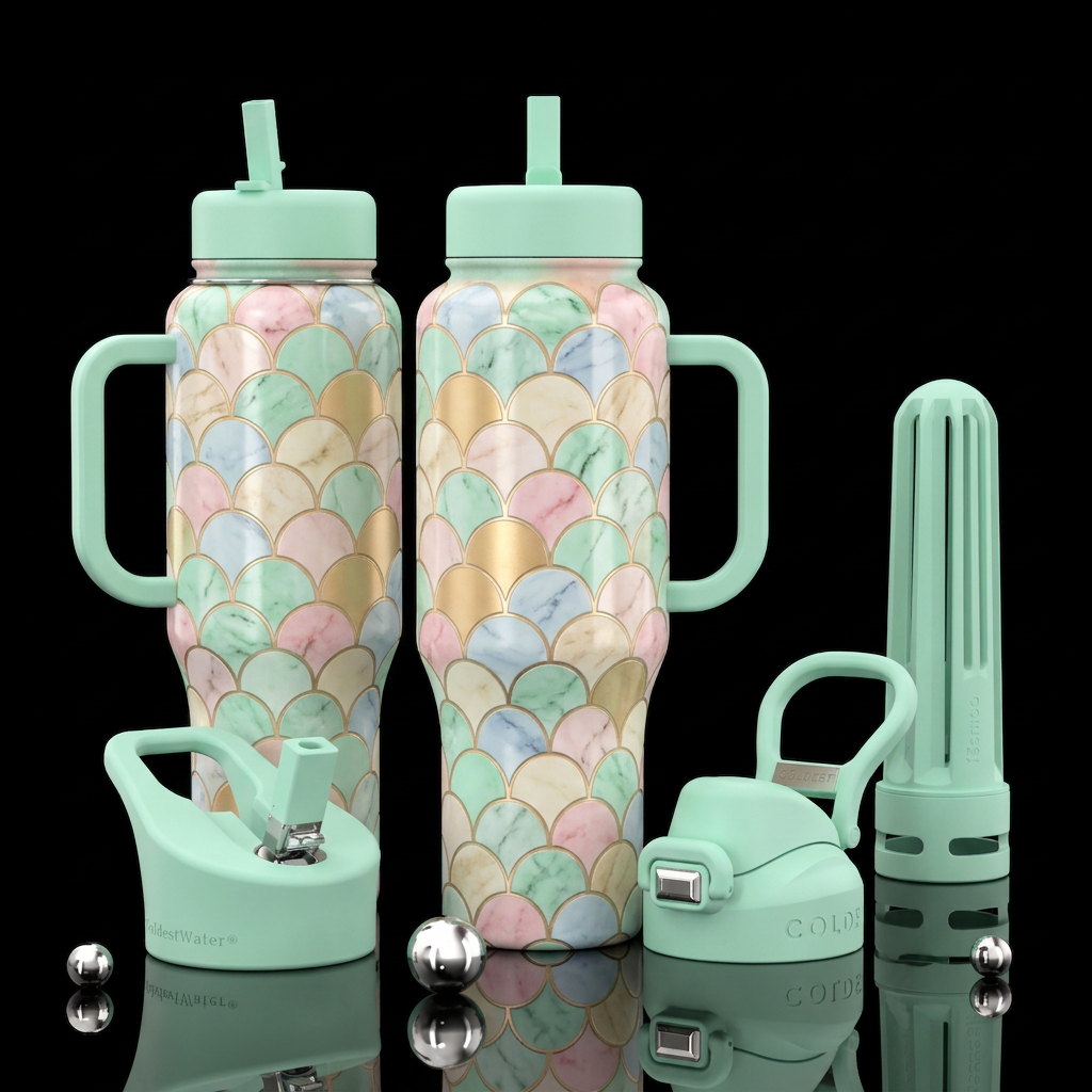 Scalloped Marble water bottle design