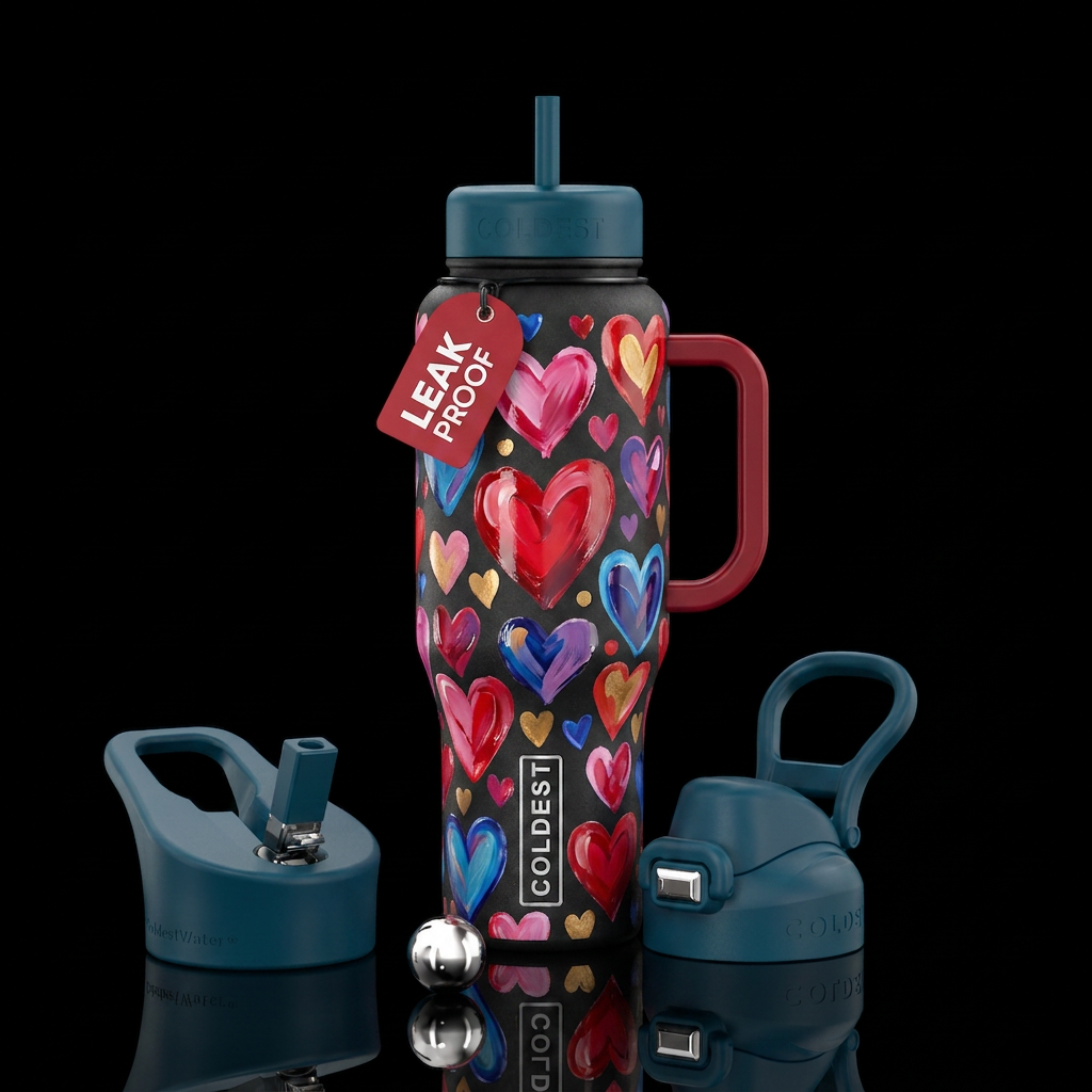 Polka Daub Hearts water bottle design